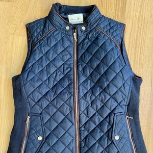 Active USA Quilted Navy Blue Vest w/ Faux Leather Piping & Gold Zippers - Medium